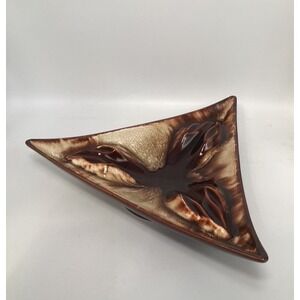 Mid Century Modern Ashtray Pfaltzgraff USA Triangular Drip‎ Glaze Vintage Brown